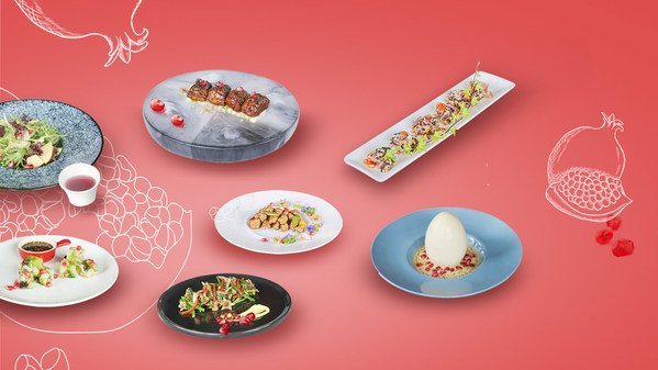 悦享七色光中餐厅推出的金秋主题美馔 -- 丽江雪桃和软籽石榴