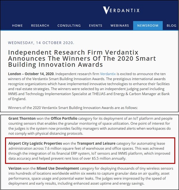 航港发展获评Verdantix 2020全球十大智能建筑创新奖