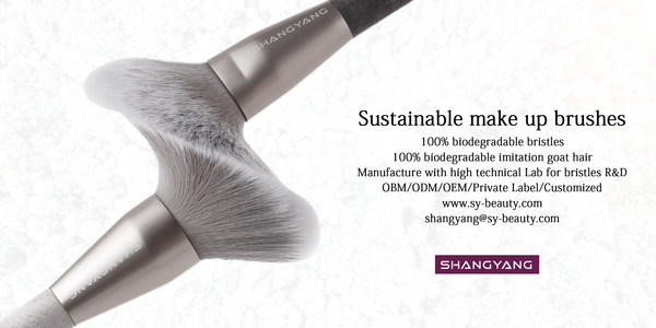 ShangYang’s sustainable makeup brushes include the company’s innovative 100% biodegradable imitation goat hair bristles