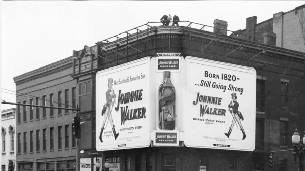 Johnnie Walker advertising from the 1950s in Rochester, New York state.