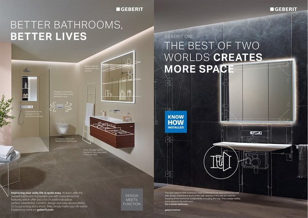 “Design Meets Function” and “Know-How Installed”: With the expansion of its product portfolio, Geberit is aiming the brand at end users as well as trade professionals. This is symbolised by the products in the Geberit ONE bathroom series, which combine Geberit’s expertise behind the wall and in front of the wall.