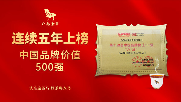 八马茶业连续5年上榜“中国品牌价值500强”，品牌价值达139.66亿元