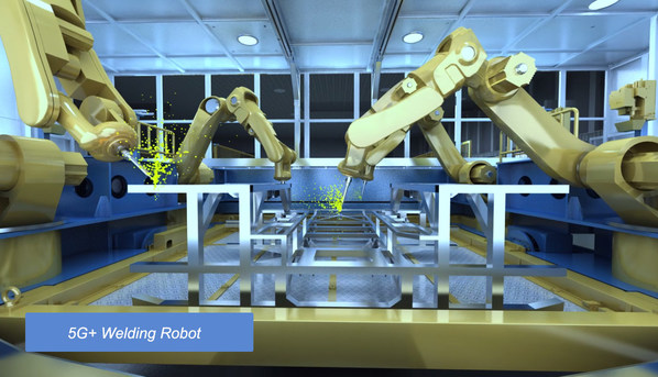 5G+ Welding Robot at Changde CRRC New Energy Vehicle Dark Smart Factory.