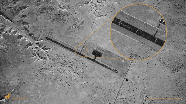 Aksum, Ethiopia — Capella’s very high-resolution Spot image identifies 23 trenches dug perpendicularly across the runway at the Aksum Airport to prevent its usage during the Ethiopian Tigray conflict. A closeup view shows the trenches and debris brightly contrasted against the dark tarmac surface.