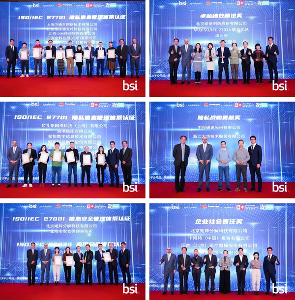 BSI向获证企业代表和BSI 2020年度卓越奖获奖企业代表颁发证书和奖杯