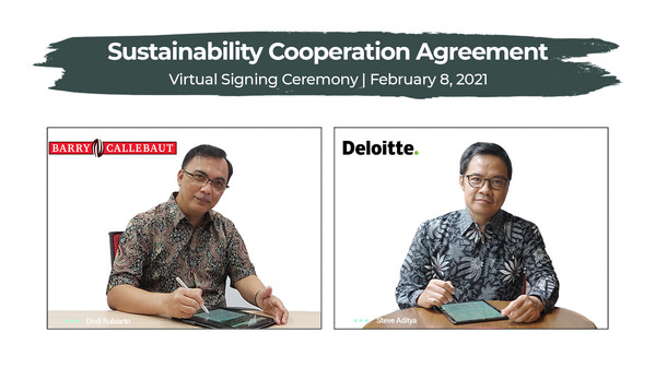 Barry Callebaut and Deloitte jointly announced a multi-year strategic collaboration to deliver educational and skills development programs to empower over 30,000 cocoa farmers in Indonesia (Left: Dodi Rubiarto, Site Manager for Papandayan Cocoa Industries (PCI Bandung), Barry Callebaut Indonesia; Right: Steve Aditya, Clients & Markets Director, Deloitte Indonesia)