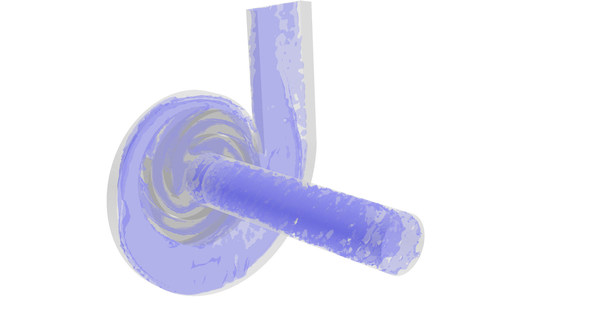 Co-simulation of fluids and discrete elements in a water pump