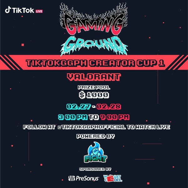 #TikTokGGPH Creator Cup Tournament will be live-streamed on TikTok Gaming Ground PH account via @tiktokggphofficial.