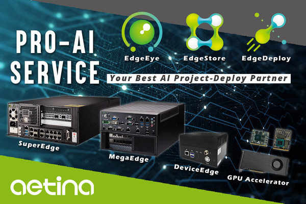 Aetina delivers Pro-AI service by providing hardware and software solution at Edge AI environments. Fasten the evaluation of AI projects.