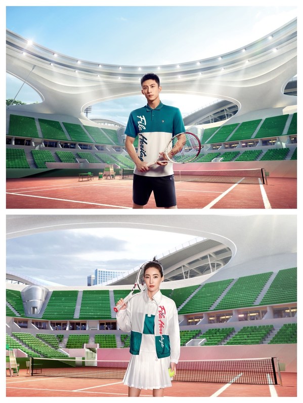 FILA时尚运动代言人黄景瑜和FILA挚爱大使王丽坤身穿FILA凯旋加冕网球系列Polo衫