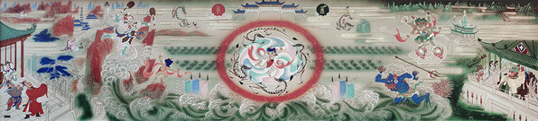 A detail from the mural "Nezha Stirs Up the Sea" by Zhang Ding.