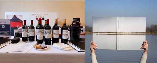左图：豪庄-赛格拉2011、2017及嘉隆2010、2017年份佳酿
右图：展示两大酒庄风采的精美图书《D'UNE RIVE A L'AUTRE》
