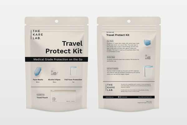 The Kare Lab“Travel Protect Kit”的防疫套包都能为旅客提供医护级的最佳防护，有效预防新冠病毒感染，绝对是实用便捷的理想之选。