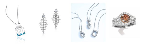 From left to right: Pt Moment (China), Platinum Evara (India), Platinum Woman (Japan), Le Vian Chocolate Diamonds® branded jewellery (USA)
