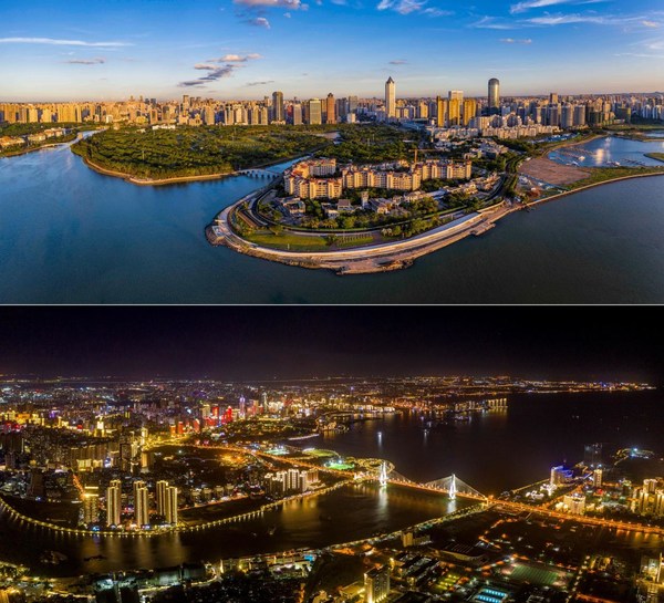 中国・海南自由貿易港の海口市の航空写真（Hainan International Media CenterのLiu Yang氏撮影