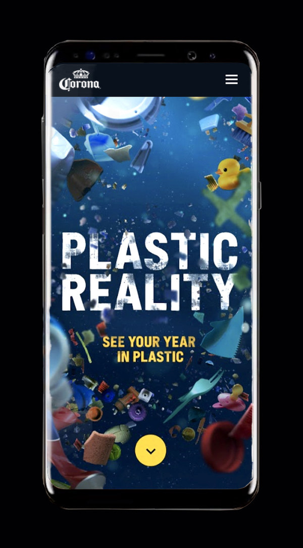 Plastic Reality users get an estimate of their annual plastic footprint after answering some basic questions about their consumption habits. That footprint is then visualized through colorful AR pieces of plastic that splash across the user’s physical world like seawater washing ashore.