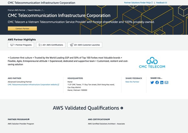CMC Telecom was officially upgraded to Advanced Consulting Partner by AWS Partner Portal