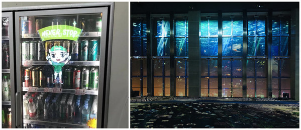 富士胶片透明投影膜可应用于便利店冷藏柜或自动贩卖机及大型多媒体光影展览