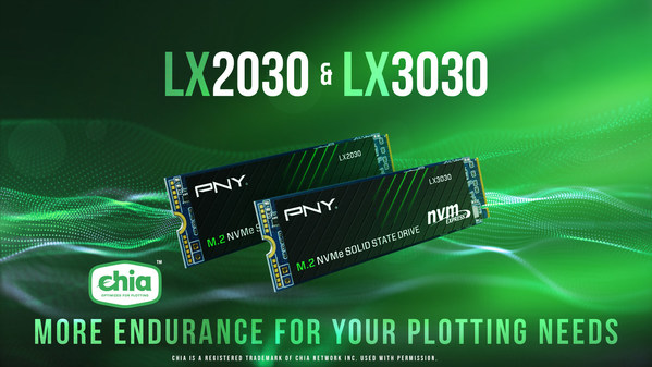 PNY LX2030 and LX3030 M.2 NVMe Gen3 x4 Solid State Drives, the ideal solution for “proof of space and time” applications like plotting Chia Coin.