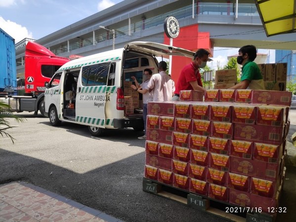 Yeo’s Food Aid distributed to communities across Malaysia with St John’s Ambulance vehicles.