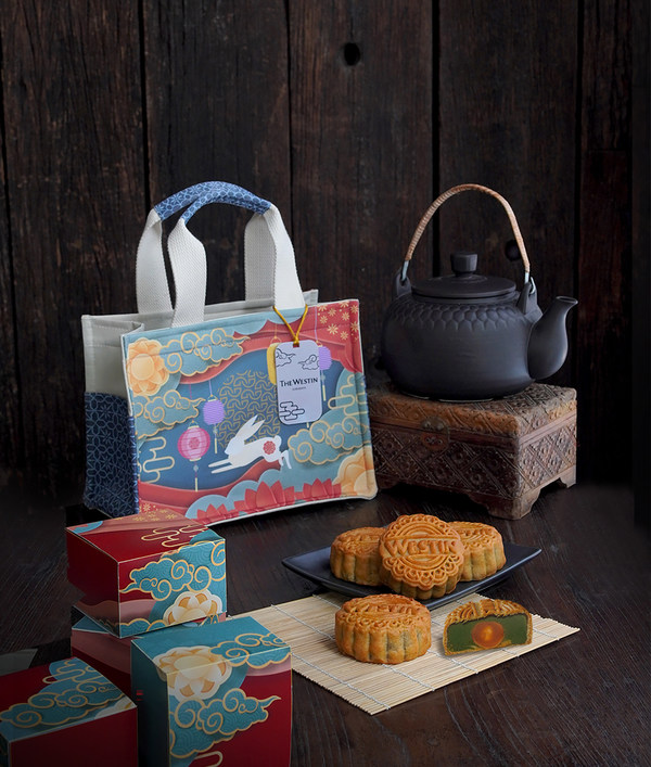 The Westin Surabaya presents limited-edition mooncake inspired by Chinese Book Tote Bag in the pattern of Chinese Lanterns symbolize good fortune & The Jade Rabbit as a companion to Chang E on the moon