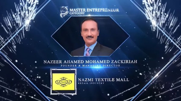 Nazeer Ahmed Mohamed Zakariah of Nazmi Textile Mall Wins Master Entrepreneur Award at the Asia Pacific Enterprise Awards 2021 Regional Edition