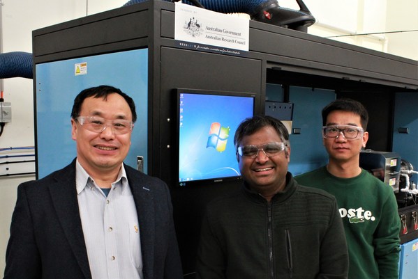 Deakin University team. From left, Prof Ian Chen, Dr Srikanth Mateti and Qiran Cai.