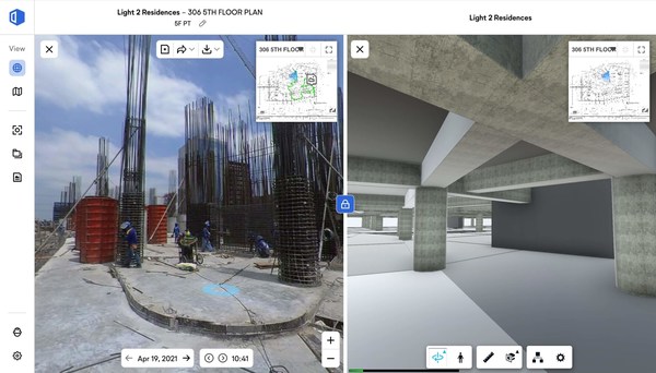 The OpenSpace platform in action comparing a site photo to the project's BIM.