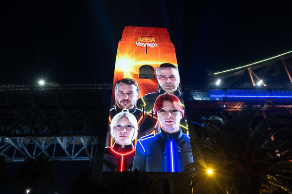 Striking avatars of Agnetha, Björn, Benny, and Anni-Frid illuminated the Pylons of the iconic Sydney Harbour Bridge accompanied by a dazzling light display across the Bridge arc - Credit: Will Hartl