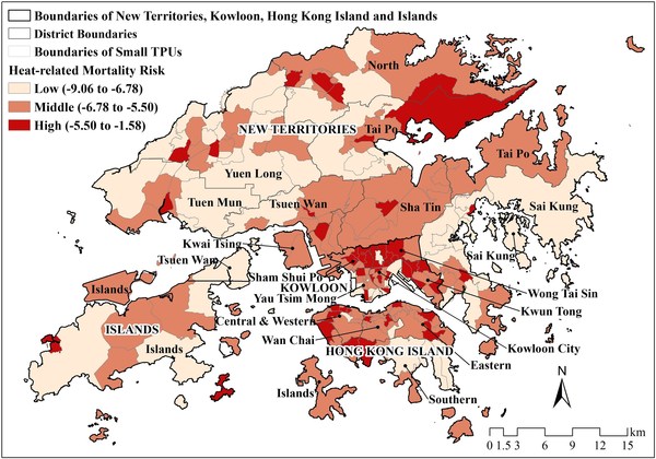 Map of heat-related mortality risk, Hong Kong