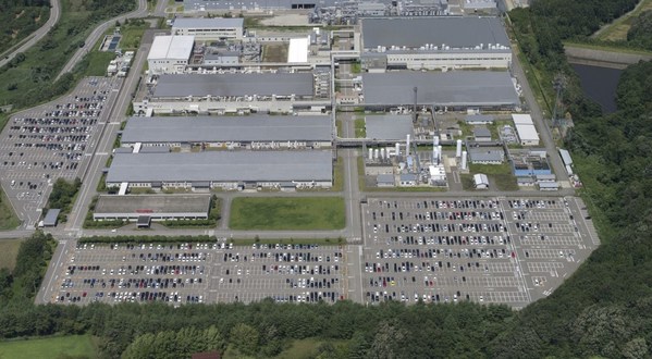 An aerial view of the 300mm wafer facility at Kaga Toshiba Electronics Corporation, Ishikawa prefecture, Japan