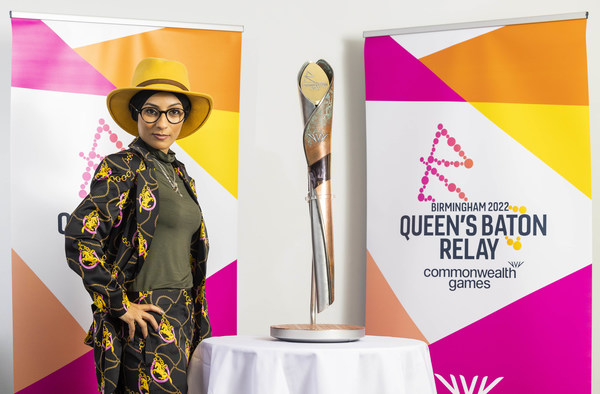 Spoken word artist, Amerah Saleh with the Queen’s Baton at Birmingham Airport to launch ‘The Relaytionship’, an ‘unfinished’ poem which people are invited to contribute their own words to, coinciding with the launch of the Queen’s Baton Relay ahead of the Birmingham 2022 Commonwealth Games. Photo credit should read: Fabio De Paola/PA Wire
