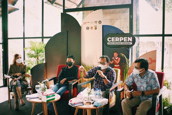 (kiri-kanan) MC Nia Carolin; Gading Narendra Paksi, Direktur Program ArtJog; Anas Syahrul Alimi, CEO Prambanan Jazz Festival; Hafiz Agung Rifai, Koordinator Strategi dan Promosi Event Daerah Kemenparekraf.