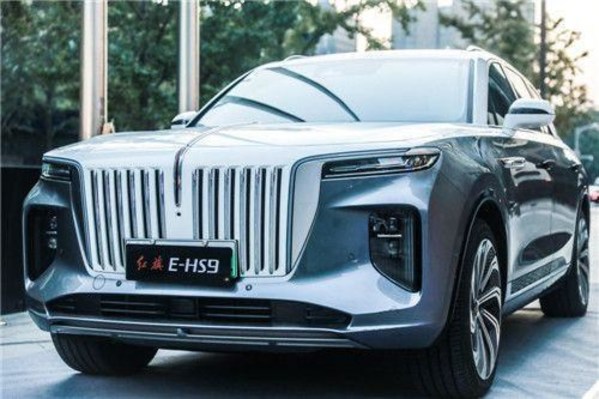 圖為紅旗E-HS9新能源汽車亮相2021金融街論壇年會會場