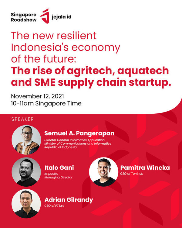Jejala Indonesia 2021 Singapore Investors and Startups Business Matchmaking webinar event will be held on November 12, 2021, from 10-11am Singapore time.