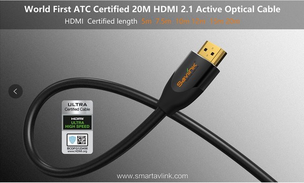 Shenzhen Euroway (SmartAVLink) Releases the World First 20 meters HDMI 2.1 UHS Active Optical Cable and Achieves the GRL Certificate