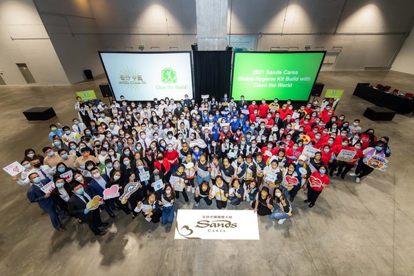 Around 150 Sands China team members and members of local community groups work together Dec. 16 at The Venetian Macao to build 20,000 hygiene kits for global charity Clean the World.
