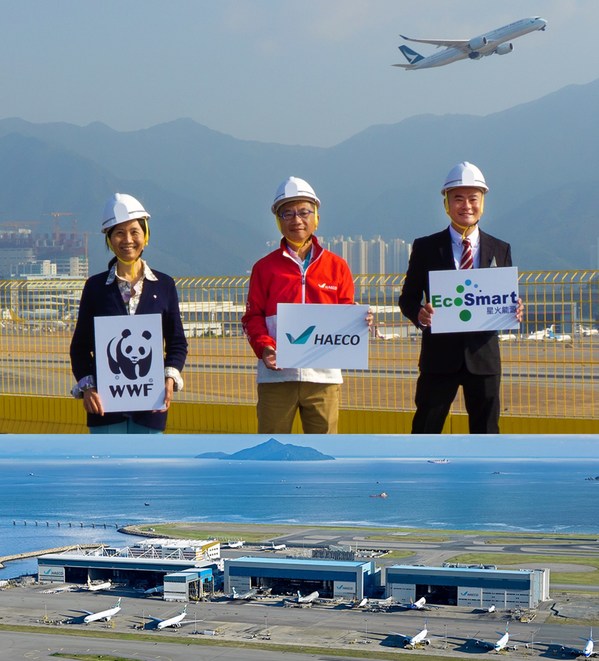 Left: Karen Ho, Head of Corporate and Community Sustainability, WWF - Hong Kong; Middle: Patrick HK Wong, Executive General Manager (Line Maintenance) of HAECO Hong Kong; Right: Stephen Ma, CEO of EcoSmart Energy