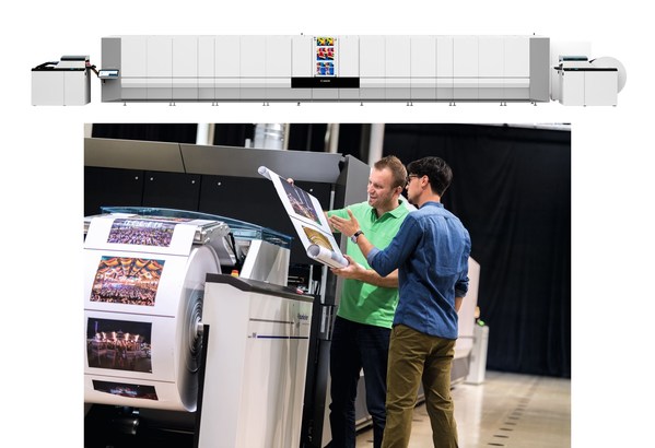 佳能ProStream 1000系列连续纸喷墨印刷系统 （图片中设备长宽高约：18,000 x 2,550 x 2,000 mm）
