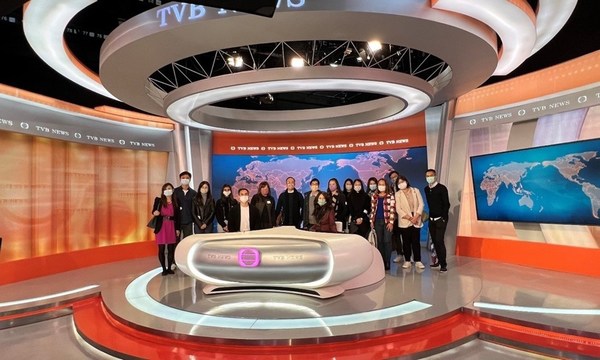 PR & Communications professionals visited Hong Kong's Television Broadcasts Limited (TVB) news studio as part of a PR Newswire media tour in December 2021.