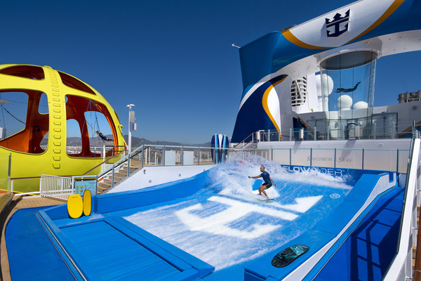 The iconic Sky Pad, a virtual reality, bungee trampoline experience located on the aft of the ship, RipCord by iFly, a heart-pounding skydiving simulator experience and the FlowRider surfing simulator provide non-stop thrills for guests on board Spectrum of the Seas.