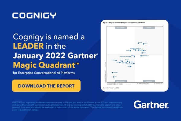 Cognigy Named a Leader by Gartner® in the January 2022 Magic Quadrant™ for Enterprise Conversational AI Platforms