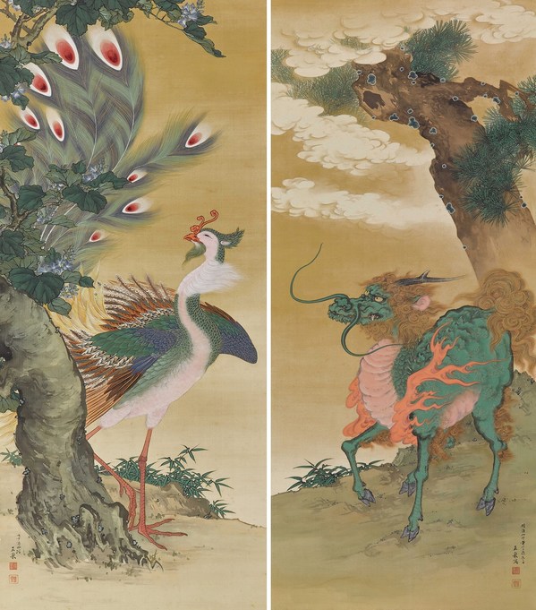 Mochizuki Gyokusen, Kylin and Phoenix, 1907  Kyoto City Museum of Art