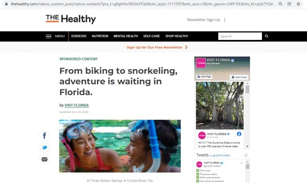 增强发布示例：读者点击“From biking to snorkeling, adventure is waiting in Florida”新闻标题后，即可阅读文章的全部内容