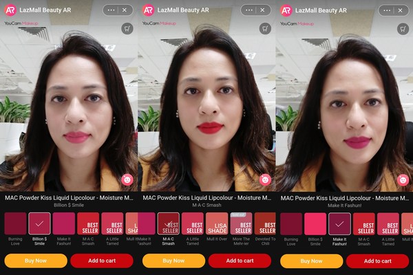 Lazada user trying on beauty products in real-time