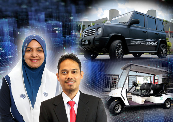 UKM researchers developed hydrogen hybrid vehicles that run on hydrogen fuel cells, which combine hydrogen and oxygen to produce electrical energy and harmless water vapour as a byproduct.