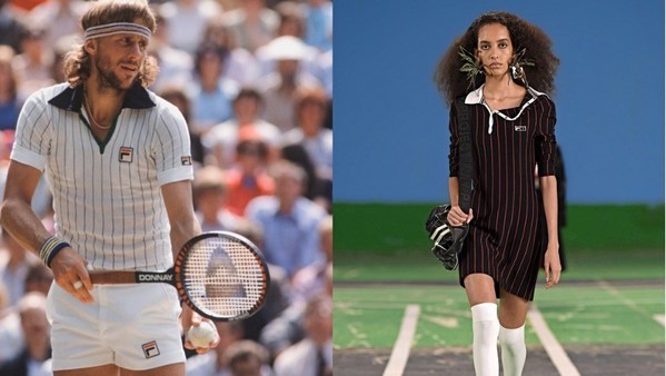 左图：著名的比约博格网球T               右图：比约博格网球T为灵感的Polo裙