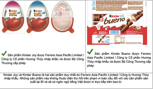Kiểm tra các sản phẩm Kinder nhập khẩu đã được phê duyệt để phân phối tại thị trường Việt Nam