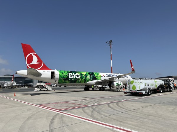 土耳其航空使用環保生物燃料的可持續發展主題飛機。