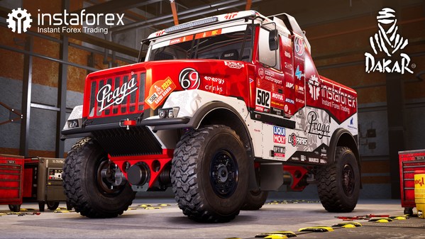 The legendary Tatra truck of the InstaForex Loprais team in the Dakar 2022 rally races.